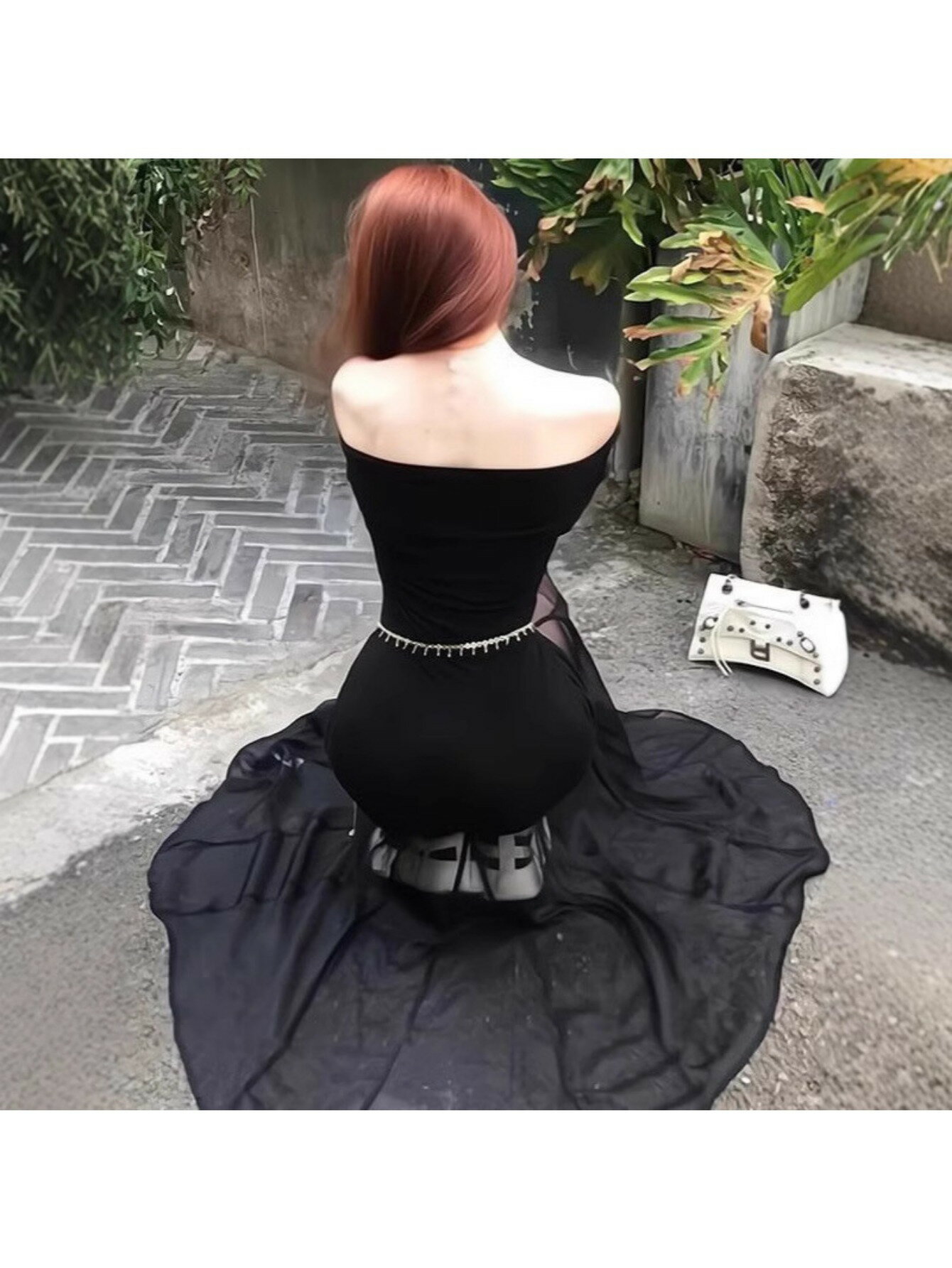 レディースワンピース パーティ 魅惑的 フランス オフショルダー メッシュ 長袖 ドレス レディース 秋 ブラック ロイヤル レディ スリム ヒップ カバー ロング スカート