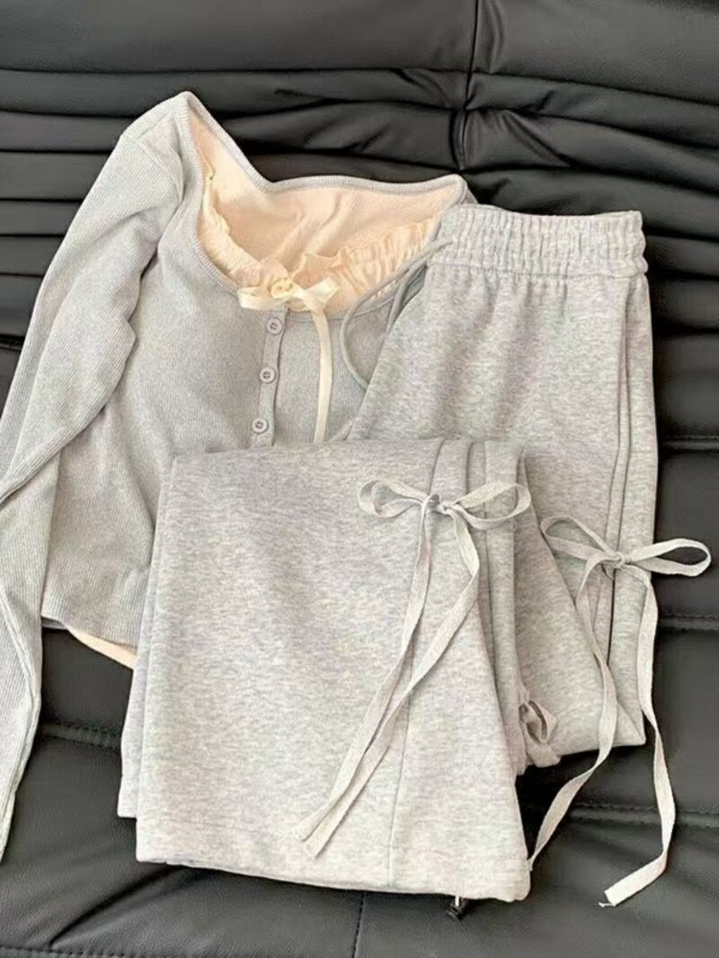 セットアップ レディース 春夏 韓国風 カジュアル ゆったり 体型カバー 半袖 クロップド丈Tシャツ ハイウエストワイドパンツ 2点セット おしゃれ リラックス(x2)