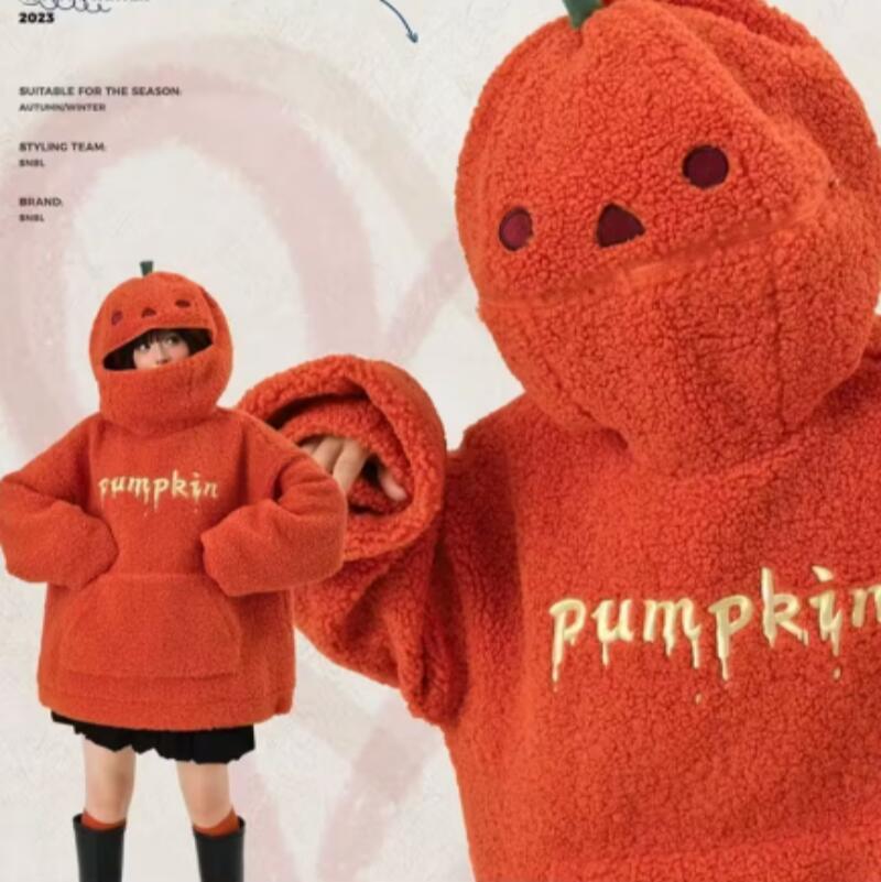 Rakuten - 秋冬用 カボチャ パーカー ボア トップス フード付き 長袖 プルオーバー 男女兼用 ハロウィン アウター カジュアル かわいい ゆったり 大きい 大きめ あったか 防寒 もこも 秋服 冬服 韓国風 イベント衣装 大人 レディース 裏起毛 メンズ 仮装