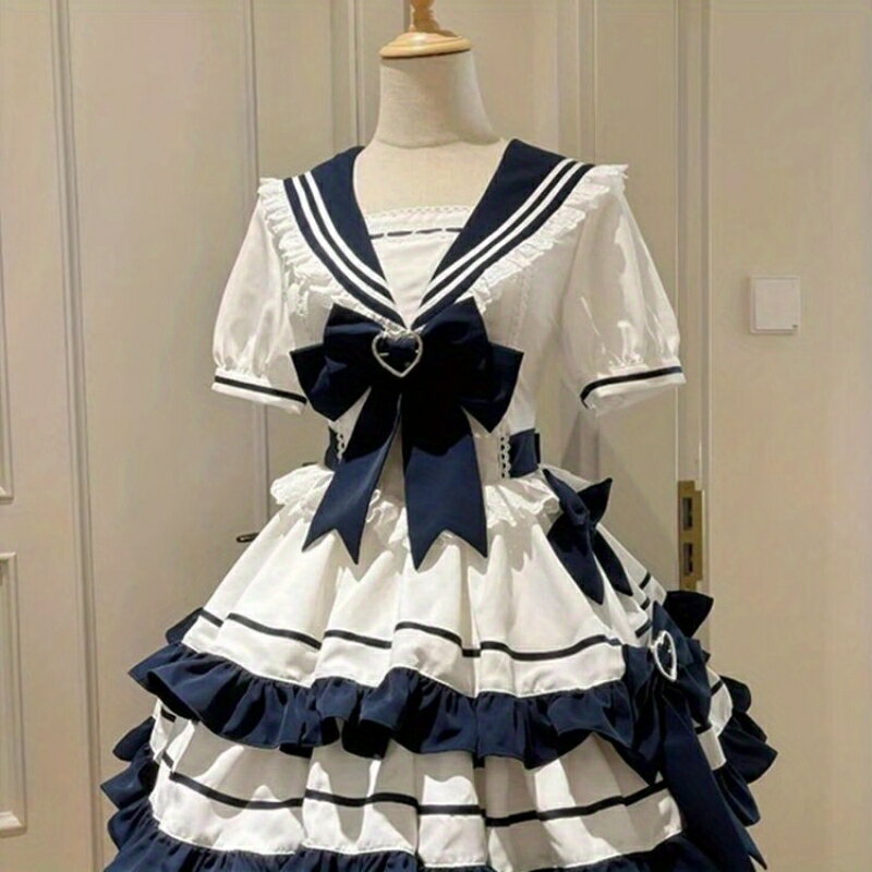 Animation - メイド 服 コスプレ 衣装 仮装 女装 フリル ロリータ ロリータワンピース アニメ かわいい メイド 大人用 ワンピース コスチューム コスプレ衣装 ワンピース エプロン 仮装パーティー イベント cosplay 定番 メイドコス ブラック ハロウィン衣装 学園祭 文化祭 結婚式