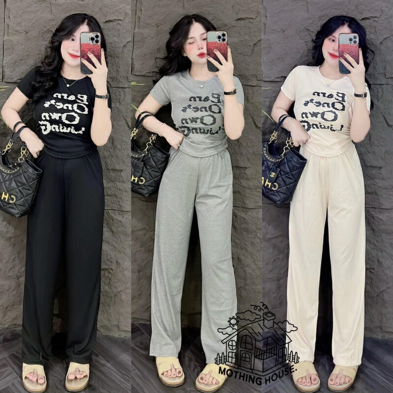 乐天商城 - レディース カジュアル 2点セット プリーツ 半袖トップス ハイウエスト ワイドパンツ 春夏 無地 ロング丈 ポリエステル素材 快適 リラックス