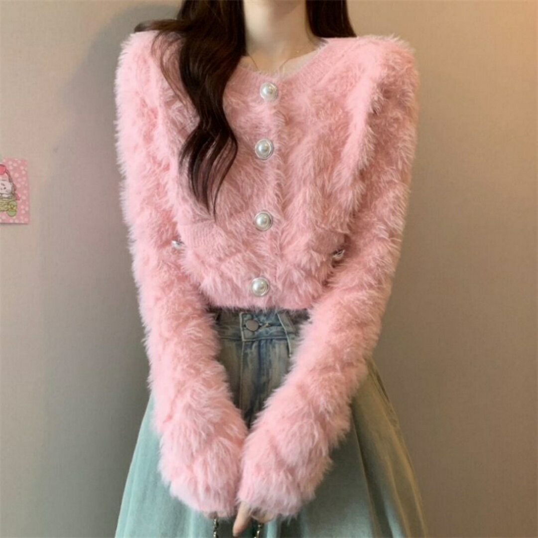 レディース ジャケット ニット セーター カーディガン 上着 ウール ショート 長袖 フェミニン 前開き ..