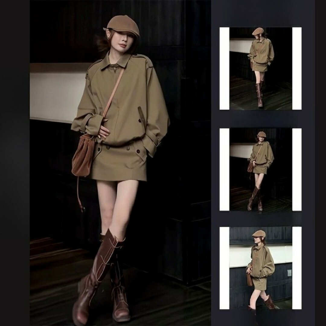 乐天商城 - レディース ファッション カジュアル おしゃれ 女子会 デート アメリカン レトロ レザージャケット ショート スカート セット 秋 ファッション ストリート スカート