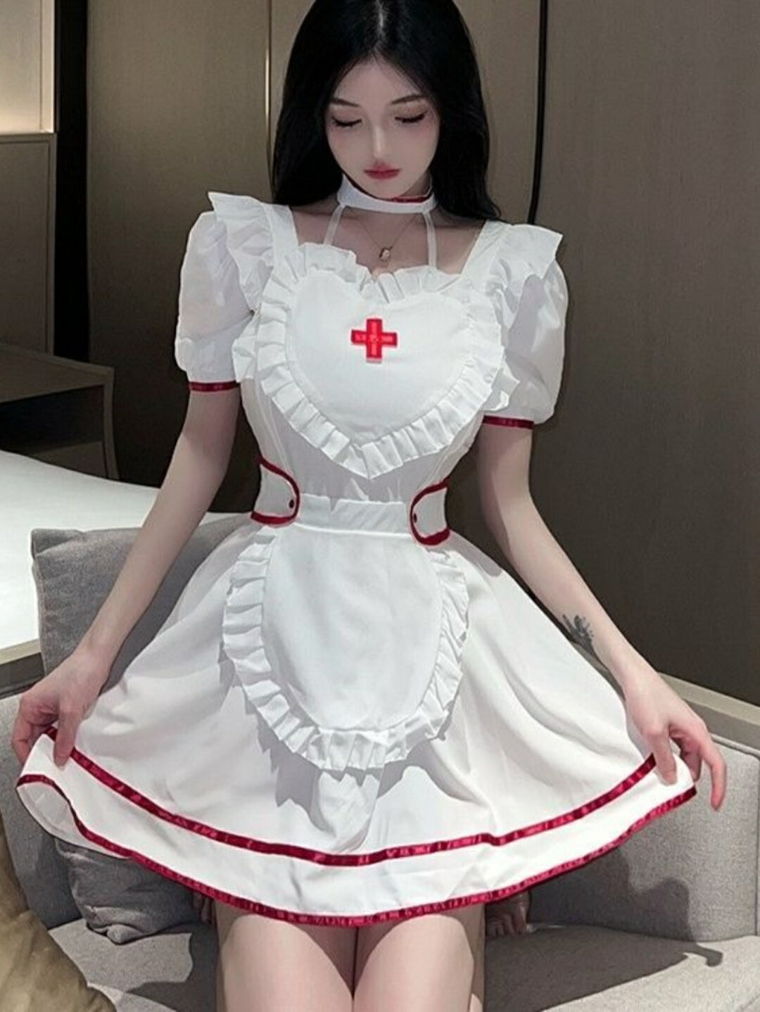 Rakuten - コスプレ ナース 制服 エロ ナース エプロン風 ワンピース 女医 ナース服 ハートかわいい セクシー コスプレ ナース 看護婦 看護師 白衣 露出 ハロウィン クリスマス 衣装 セクシーコスプレ 衣装 セクシー コスチューム 過激 ナース服 メイド ランジェリー 快適 上品 男ウケ
