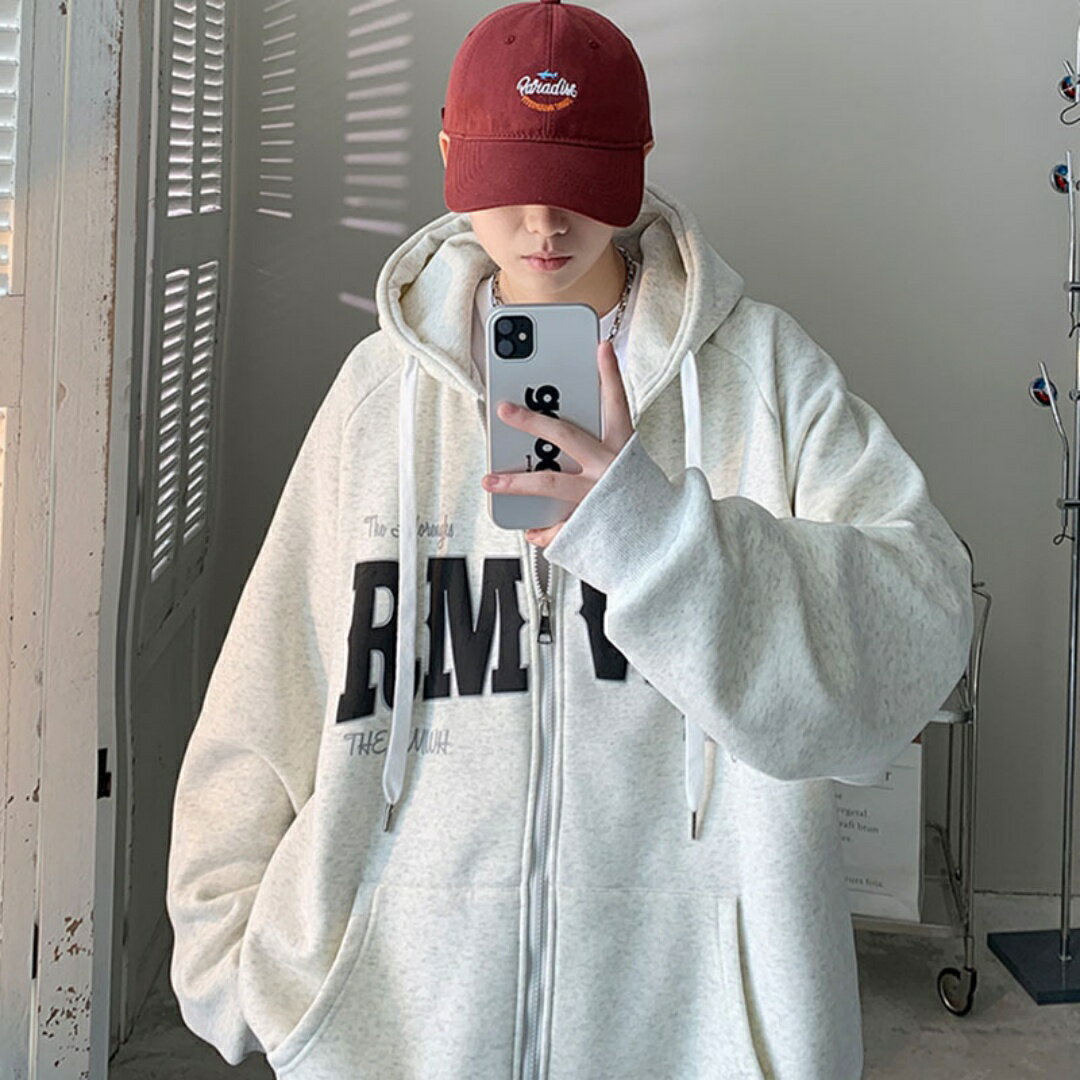 乐天商城 - カジュアル オーバーサイズ シンプル 長袖 パーカー　フード付き　ニット 2025 ヘビー アメリカン フード付き スウェットシャツ メンズ 春秋 ゆったり 秋冬 裏起毛 カジュアル カーディガンジャケット