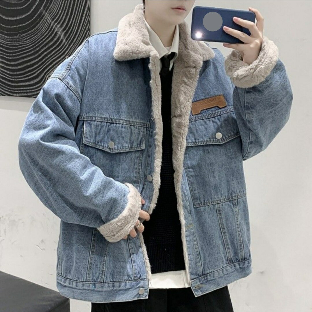 ボアデニムジャケット メンズ Gジャン ジャンパー 裹起毛 おおきいサイズ ジャケット 防風 防寒 ポタン 折り襟 ポケット付き 秋 冬 クラシックフィット ゆったり トラッカージャケット 防寒着