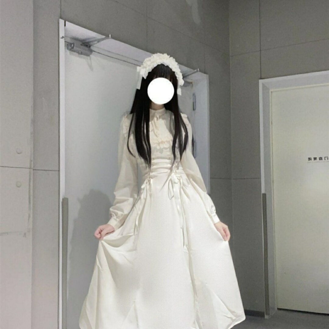 乐天商城 - ワンピース レディース 通勤 オフィス フレンチスタイル エレガント レトロ レース メタルボタン ウエストマーク ハイウエスト スタイルアップ フレアスリーブ スタンドカラー ロング丈 Aライン フレアシルエット 無地