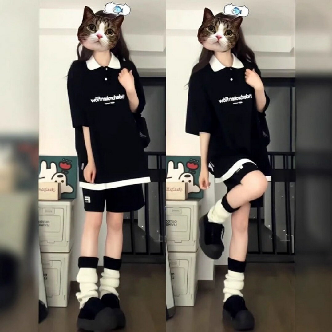 レディース セットアップ 欧米風 カジュアル ストリート 襟付き 長袖 ゆったり トップス ドローストリング ショートパンツ 綿混 ポリエステル 春夏