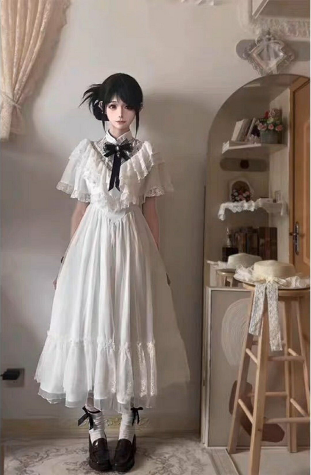 女性用エレガントな着物風ドレス - ノースリーブAラインスリムフィットロングドレス、レース装飾＆ボウタイ、オペラカラー、春/夏/秋用パーティー・ウェディング・伝統スタイルウェディング