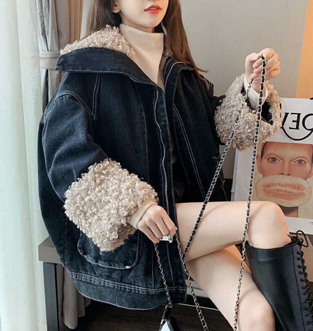 乐天商城 - デニムジャケット ジャケット レディース デニム ブルゾン Gジャン 韓国 ファー付き アウター カジュアル 長袖 ジージャン 大きいサイズ 2026秋冬 おしゃれ