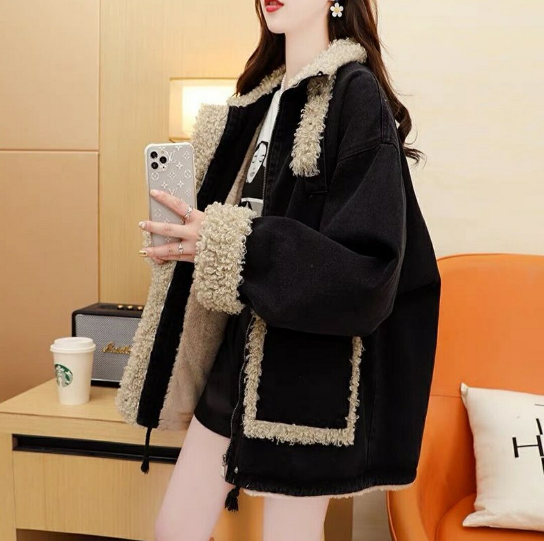 デニムコート 女性用 秋冬 厚手 ゆったり ラフ風 韓国 コットン アウター 普段使い 暖か コーディネートしやすい デニム生地