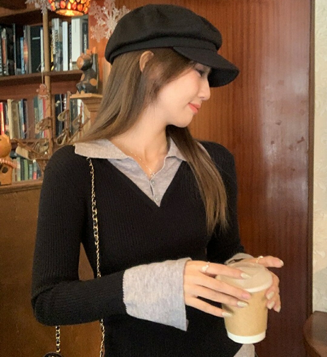 Rakuten - 春 コーデ レディース カワイイ シンプル きれいめ ナチュラル 上品カジュアル 婦人服 フェイク ツーピース トップス カジュアル スリミング カラー ブロック ニット レイヤリング シャツ