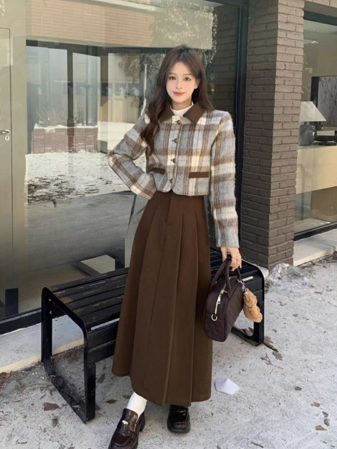 セットアップ レディース ツーピース 秋冬 ショート丈 ジャケット プリーツロングスカート 長袖 きれいめカジュアル 韓国ファッション 切り替え