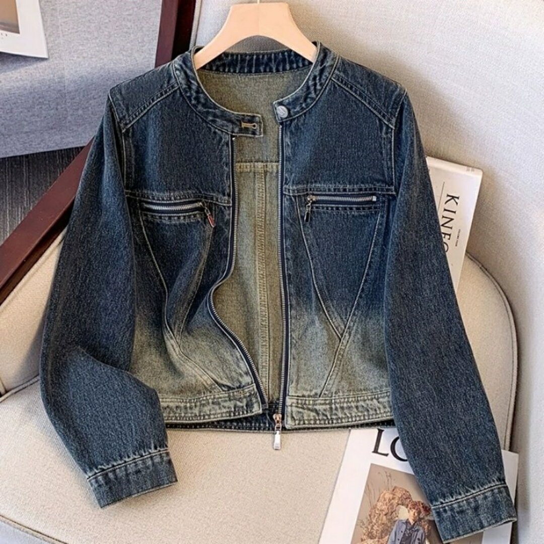 乐天商城 - ショート丈 長袖 デニムジャケット アウター ジャケット 上着 ショート 袖あり デニム ブルーデニム 可愛い シンプル カジュアル 大人 おしゃれ お洒落 かっこいい 大人女子 こなれ感