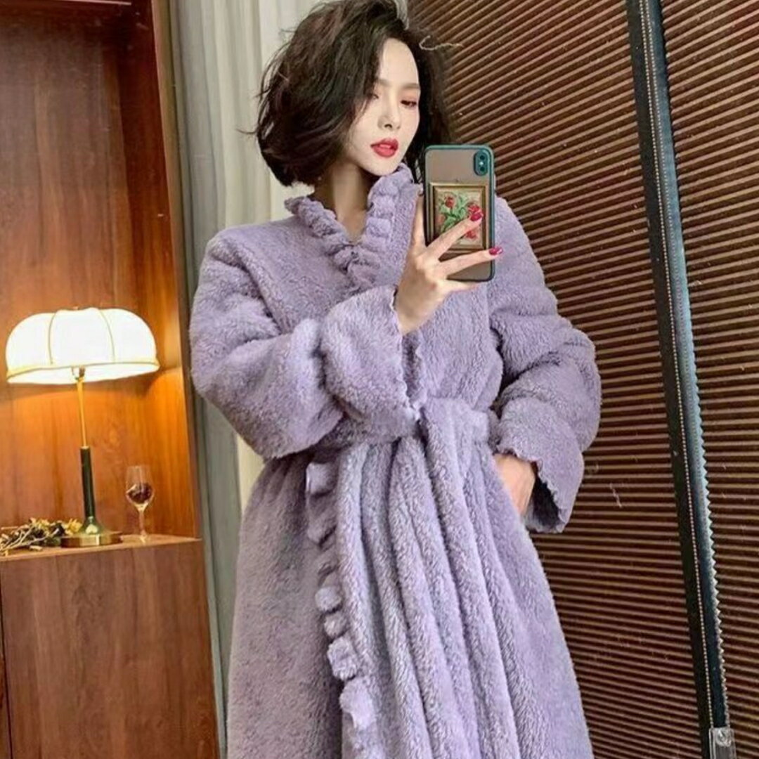 バスローブ レディース 冬 ナイトローブ パジャマ オシャレ きれいめ プリンセス風 厚手 防寒 暖かい ルームウエア あったか