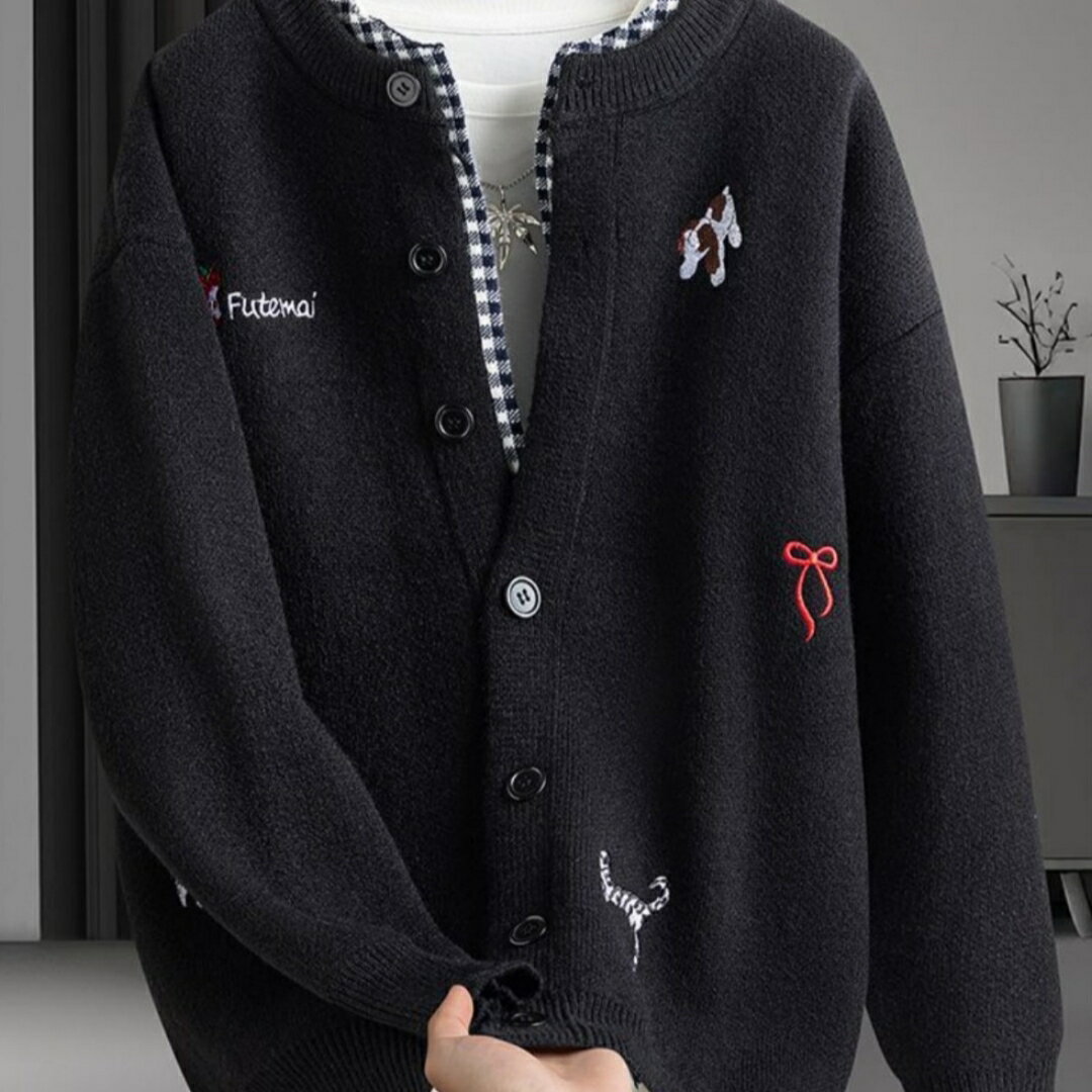 乐天商城 - カーディガン ニット トップス メンズ パッチワーク 長袖 個性的 スタリッシュ デザイン ゆったり アウター 春 秋 冬 防寒 セーター 部屋着 通勤通学 日常