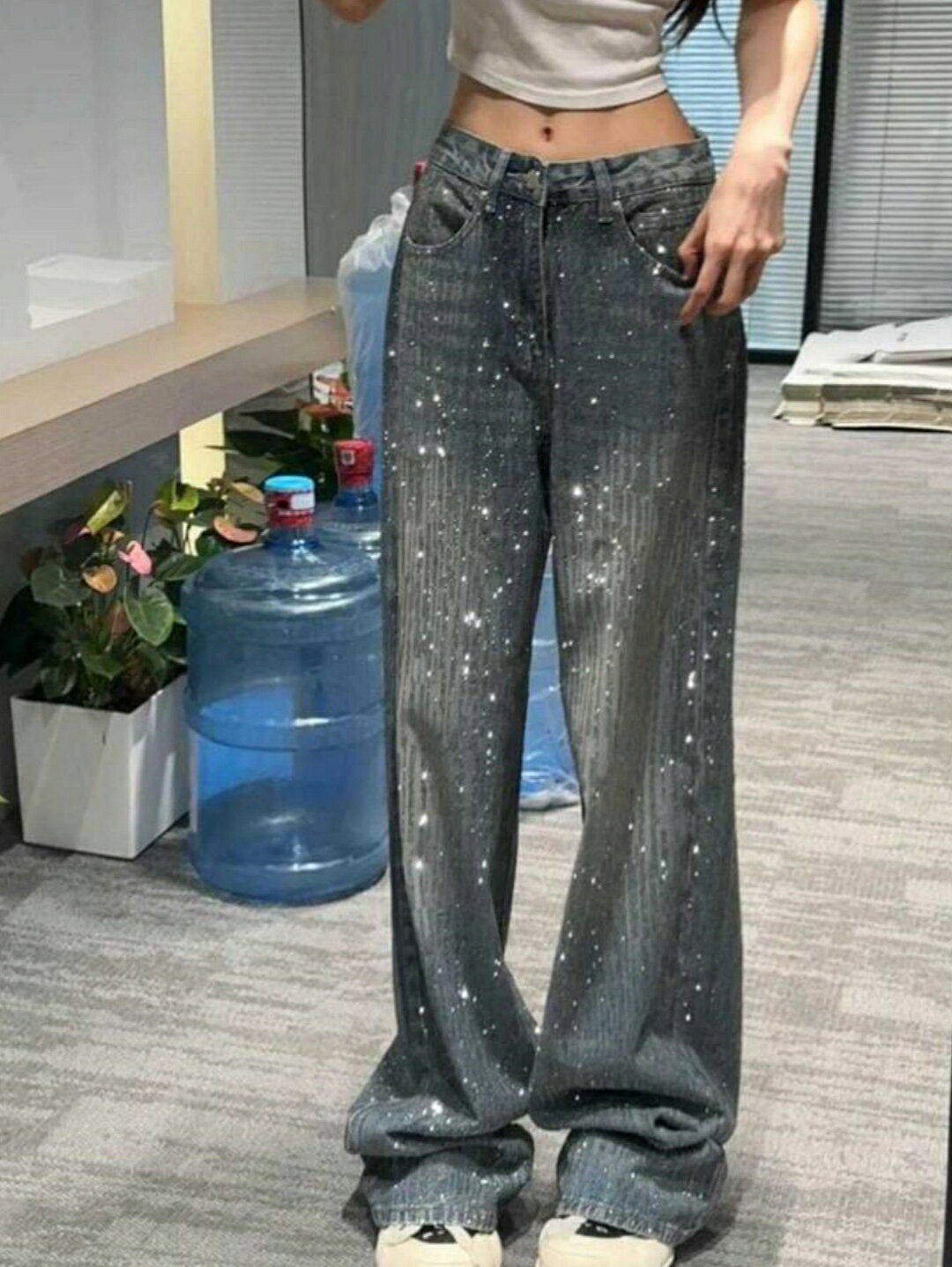 デニム　ジーンズ　レディース ワイド レッグ パンツ 大きいサイズ ハイウエスト ゆったりと ストレート