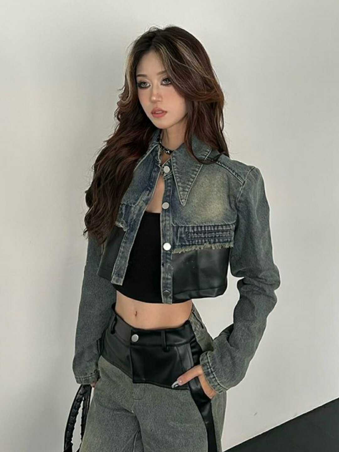 レディース ファッション カジュアル おしゃれ デート 女子会 普段使い トレンド 新 中国 デニム 春秋冬 レトロ シック ショート コート ワイド パンツ 2点 セット