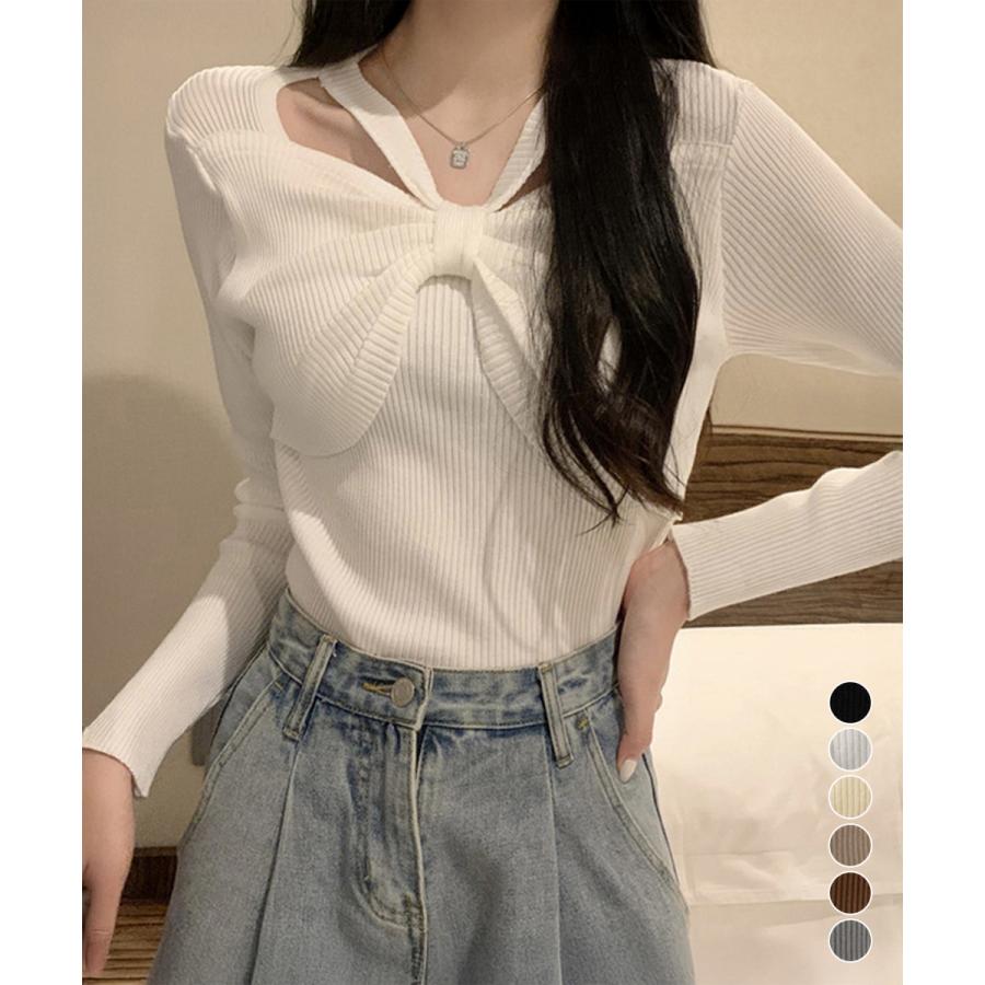Rakuten - フロントリボンリブニットトップス大人秋服爆買おしゃれ 可愛い かわいい 送料無料 新作