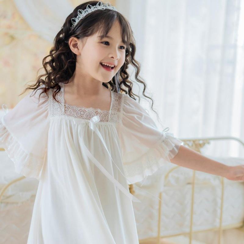 ネグリジェ パジャマ 女の子 半袖 プリンセス 寝巻き ワンピース レース ナイトドレス お姫様 ルームウェア キッズ ナイトウェア 部屋着 寝間着