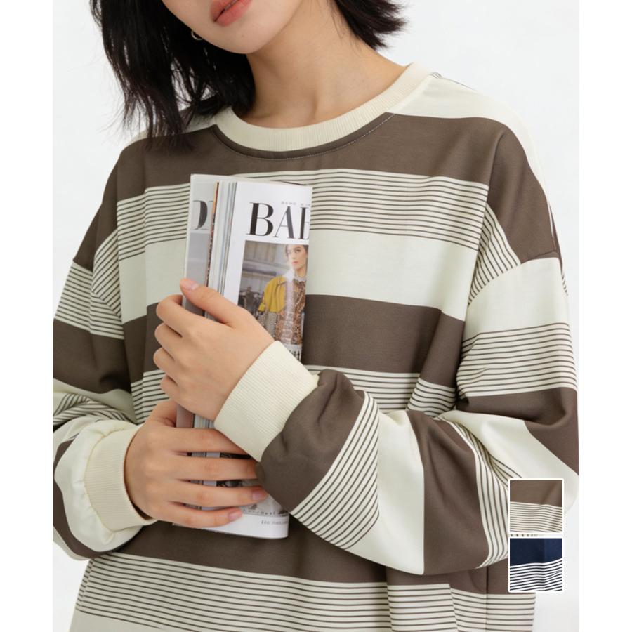 ボーダー柄Tシャツカットソープルオーバー
