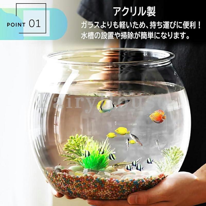 ゴリー楽天市場店の【6%OFFクーポン】金魚鉢 アクリル水槽 透明 メダカ 苔 アクアリウム 水草 飼育水槽 睡蓮鉢 ビオトープ 容器 金魚水槽 円形 テラリウム 観葉植物 インテリア テ｜アングル2