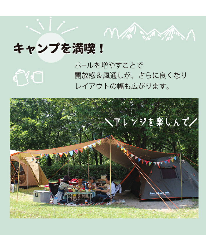 【Bears Rock】 タープ テント ポール 2本セット 210cm 直径19mm スチールポール 分割式 長さ調節可能 テントポール スクリーンタープ通販格安セール情報 楽天 通販