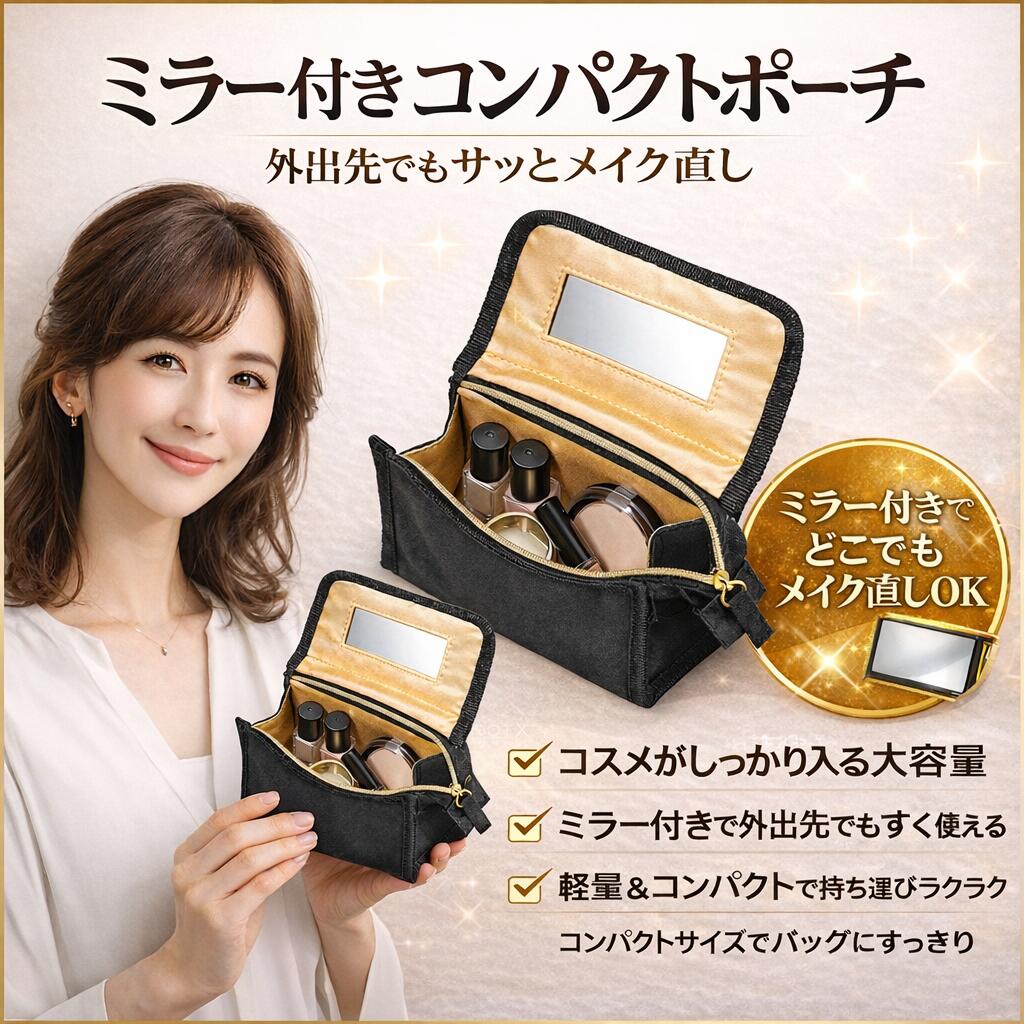 Rakuten - 送料無料　213004 ミラー付化粧ポーチフラップを開けば即メイクチェックが可能贈り物　母の日　記念日　プレゼント