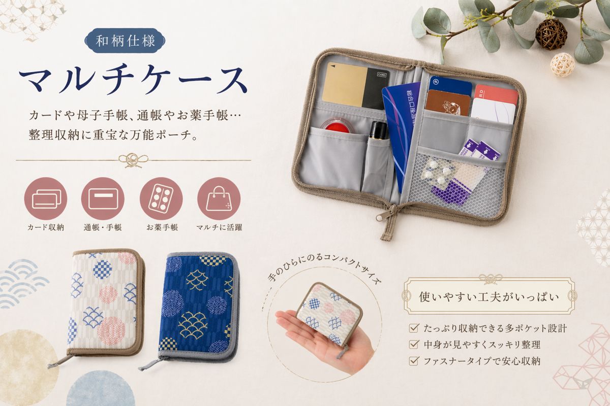 RL43017　和柄：マルチケース和柄 マルチケース 母子手帳ケース 通帳ケース お薬手帳 カードケース 大容量 ファスナー コンパクト 和風 ポーチ 整理収納 日本風 レディース メンズ ギフト プレゼント 贈り物 お祝い 返礼