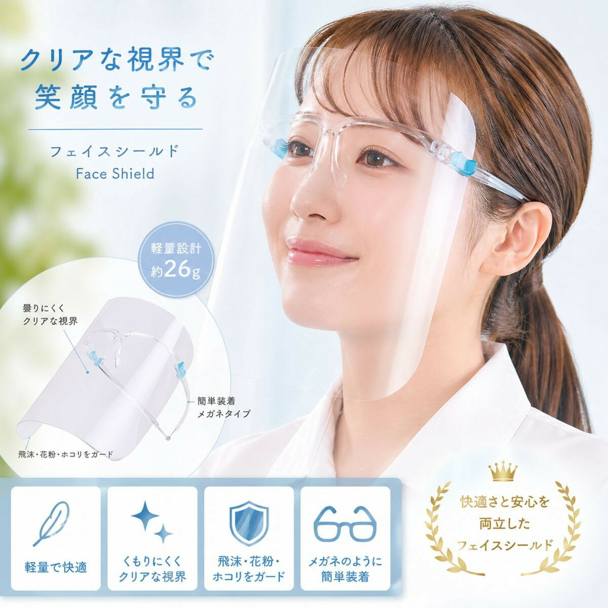 「 メガネ型 フェイスシールド 」 眼鏡型 フェースシールド ウィルス 感染予防 フェイスガード メガネ メガネ型フェイスシールド 透明マスク めがね フェースガード 飛沫 感染 防止 防護マスク 軽い 医療 接客業 飲食店 軽量 男女兼用 業務用
