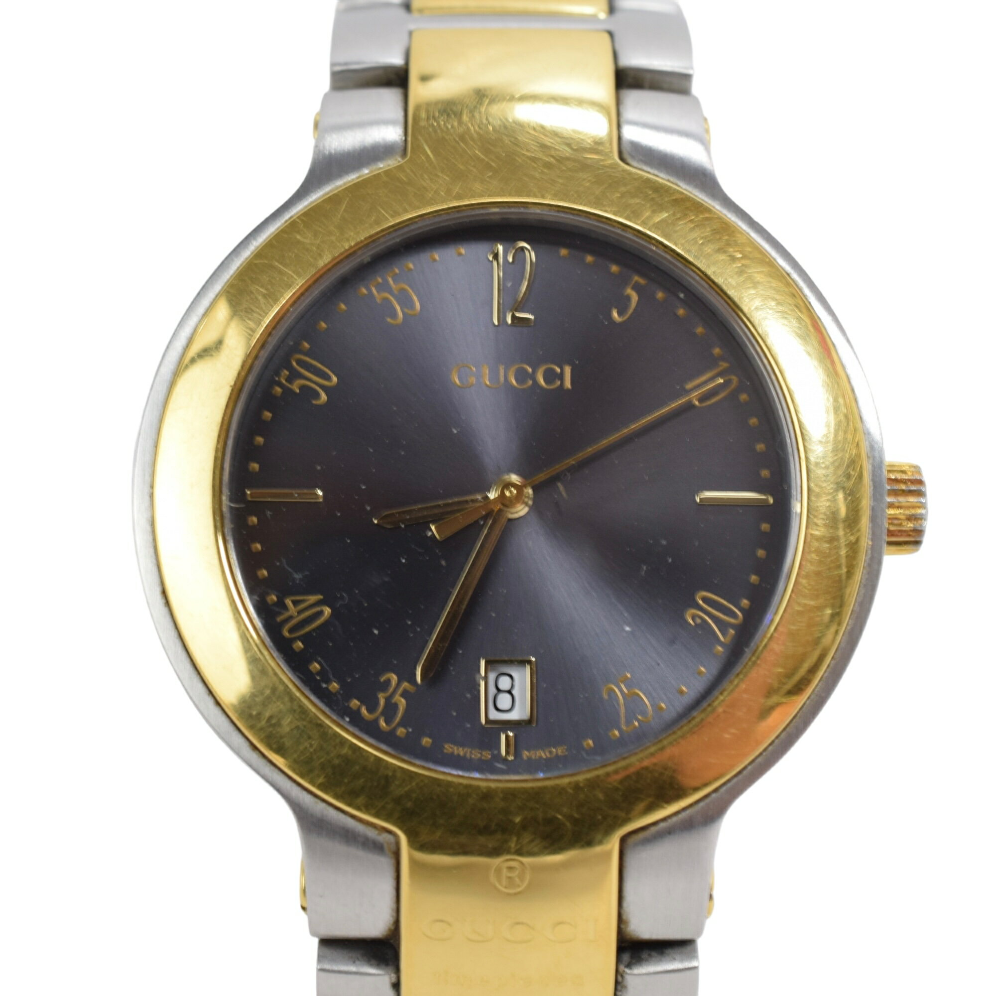 グッチ GUCCI 腕時計 ラウンドフェイス 8900M クォーツ デイト グレー文字盤 ステンレススチール/SSxGP メンズ 【中古】【送料無料】