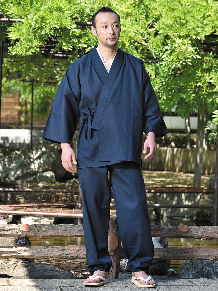 ロールアップ 作務衣 さむえ さむい 作務服 メンズ 男性用 紳士 住職 寺院 寺用 大きいサイズ 春夏 秋 春夏用 日本製 洗える M L LLサイズ 綿100％ [麻綿ロールアップ作務衣 生成 濃紺 茶 黒 (M-LL)] 父の日 ギフト 送料無料