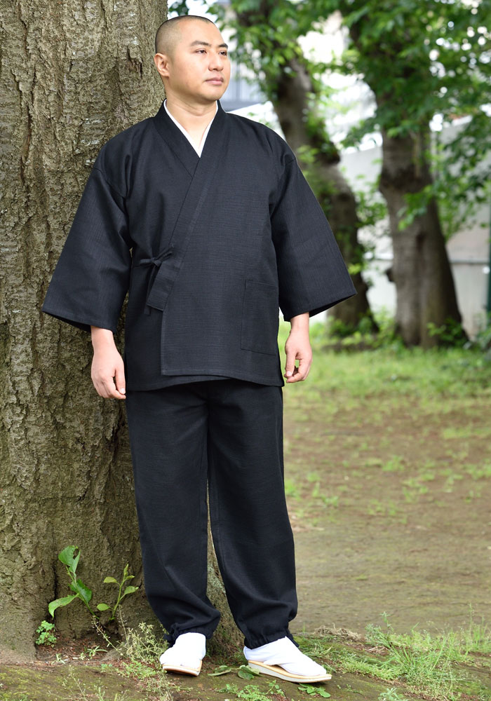 ドビー織作務衣 メンズ 春夏秋 通年 シンプル 男性用 さむい 作務服 柔らかい 洗える 洗濯可 寺院 寺用 綿100％ 敬老の日 父の日 ギフト プレゼント 送料無料 [丈夫で柔らかいドビー織作務衣(黒・紺)(M-LL)]