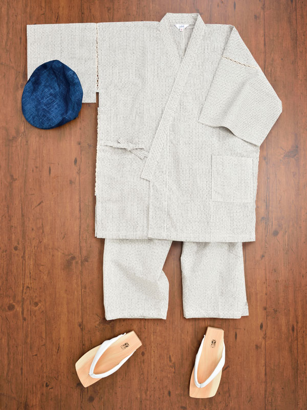 作務衣 さむえ さむい 作務服 メンズ 男性用 紳士 住職 寺院 寺用 大きいサイズ 春夏 春夏用 日本製 洗える M L LLサイズ 綿100％ [阿波しじら織甚平 紺縞 白格子 (M-LL)] 敬老の日 父の日 ギフト プレゼント