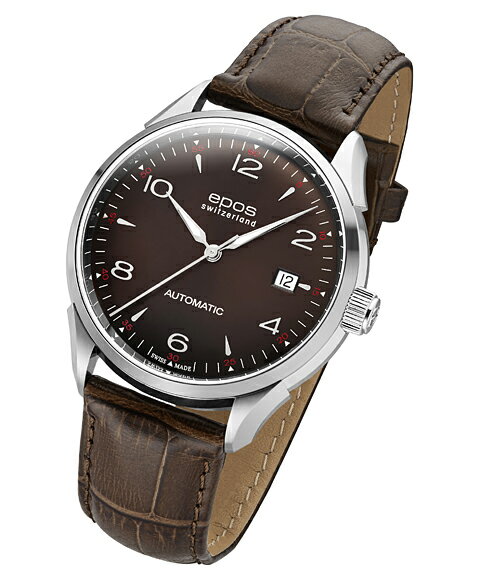 エポス 腕時計（メンズ） エポス epos オリジナーレ デイト 腕時計 3427ABR 自動巻 レザーストラップ ブラウン系