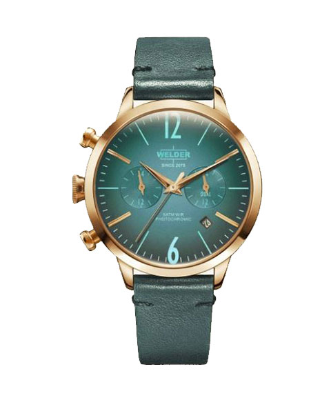 C, D, T, R, W - 特価品 ウェルダー ムーディ WWRC105 腕時計 レディース ユニセックス WELDER MOODY DUAL TIME 38MM ゴールド レザーストラップ ブルー系