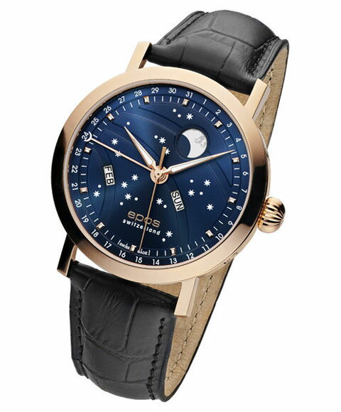 エポス 腕時計（メンズ） エポス ナイトスカイ ビッグムーン 3440RGBL 自動巻き 腕時計 メンズ epos Big Moon ローズゴールド レザーストラップ ブルー系