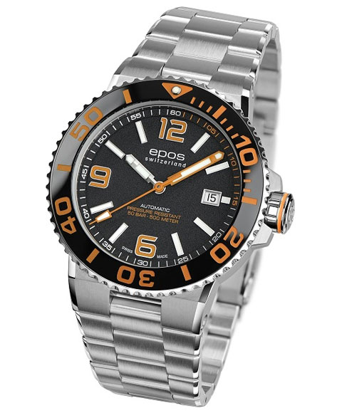 エポス 腕時計（メンズ） エポス スポーティブ ダイバー 3441ABKORM 腕時計 メンズ 自動巻 epos SPORTIVE DIVER メタルブレス ブラック系