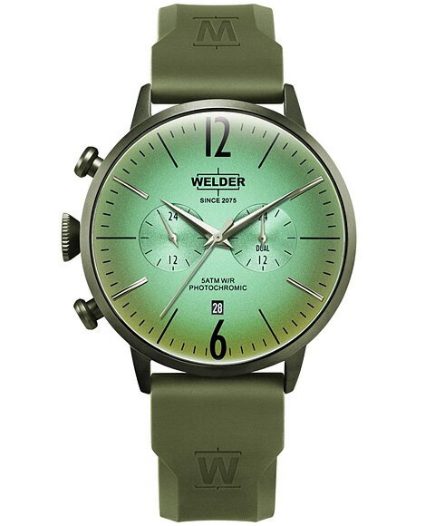特価品 ウェルダー ムーディ ラバーストラップ WWRC519 腕時計 メンズ WELDER MOODY DUAL TIME 45MM RUBBER STRAP レザーストラップ オリーブ系
