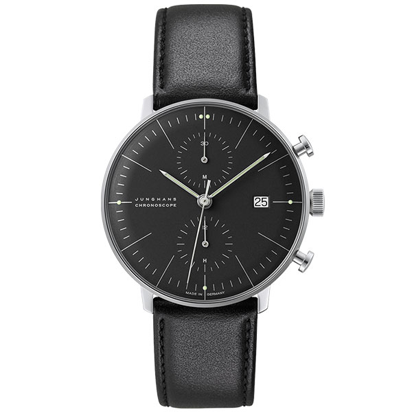 ユンハンス マックスビル 027 4601 00 腕時計 メンズ JUNGHANS Max Bill Chronoscope 027/4601.00 自動巻 レザーストラップ ブラック系