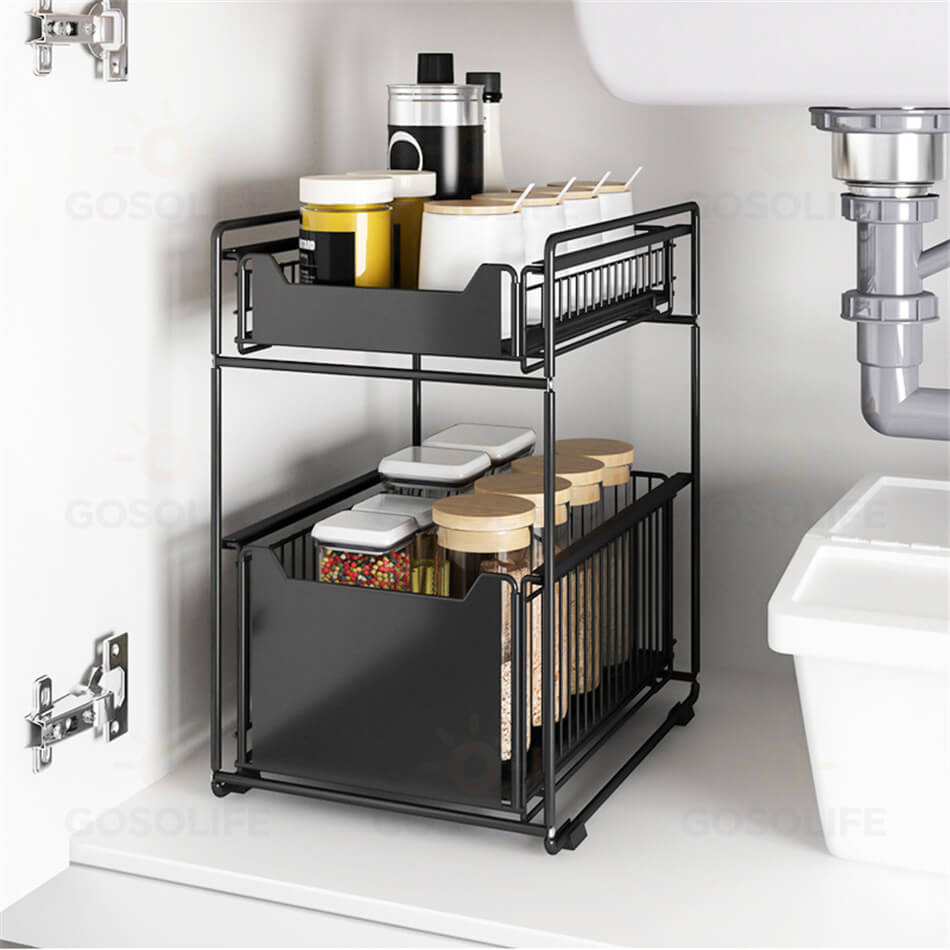 キッチン シンク下 収納 キッチンラック スライド 引き出し 2段 キッチン おもちゃ 収納 ラック 折りたたみ 引き出し 大容量 雑貨 台所 キッチン 調味料 洗面台下 洗面所 収納 スリム コンパクト 収納 デスク 棚 ラック 隙間収納 組立簡単 おしゃれ 省スペース 引き出し 棚