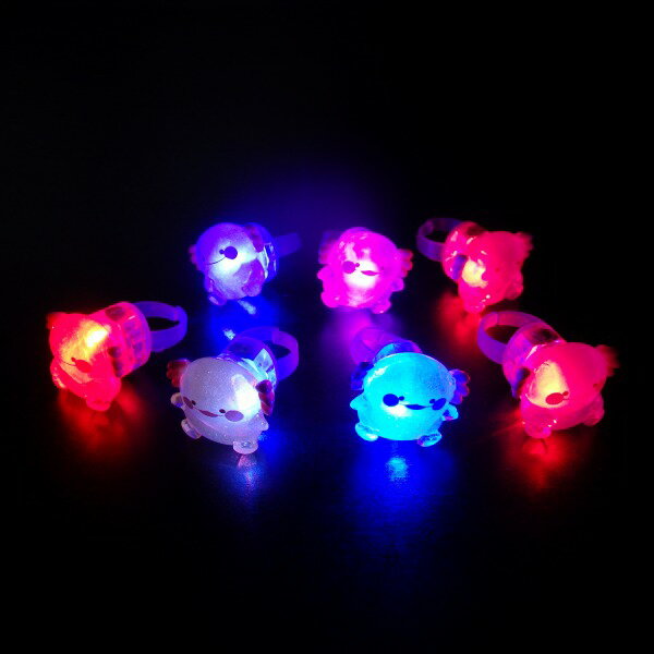 ぽちゃちゃウーパールーパーフラッシュリング 24個セット【光るおもちゃ 光り物玩具 光りもの 光る 縁日 お祭り 夏祭り 景品 おもちゃ】