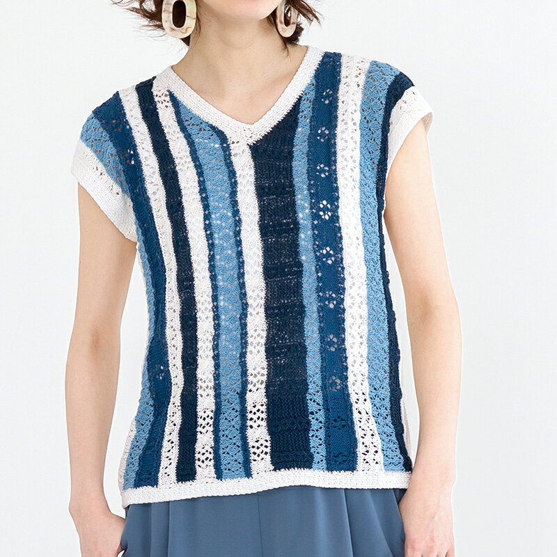 【 無料編み図公開 / 作品 】219S-01 ストライプニット【1201】NEWシャインコットン（※廃番色有）2019/04/11のサムネイル