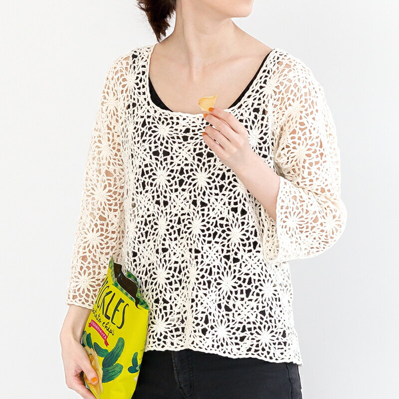 【 無料編み図公開 / 作品 】219S-03 シースルーモチーフトップス【370】graceful linen（グレイスフルリネン）2019/04/11のサムネイル