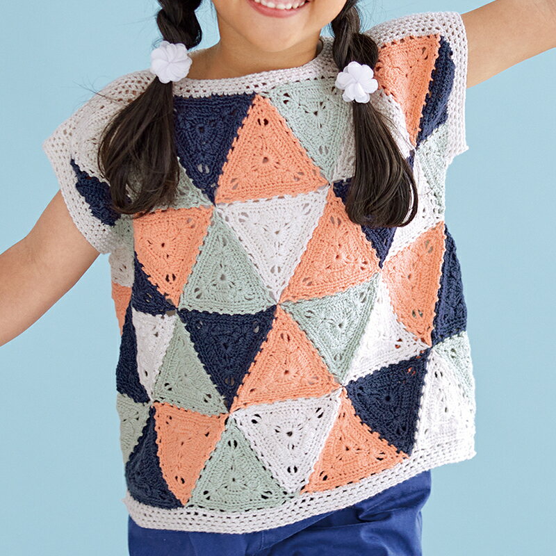 【 無料編み図公開 / 作品 】221SS-09 モチーフセーター【609】マシュマロコットン（※廃番色有）2021/3/12のサムネイル