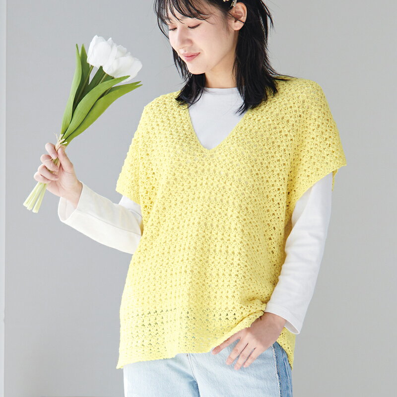【 編み図公開 / 作品 】225S-01 かぎ針編みベスト【578N】ビューティーシルクUVモデル身長：161cm2024/10/4のサムネイル