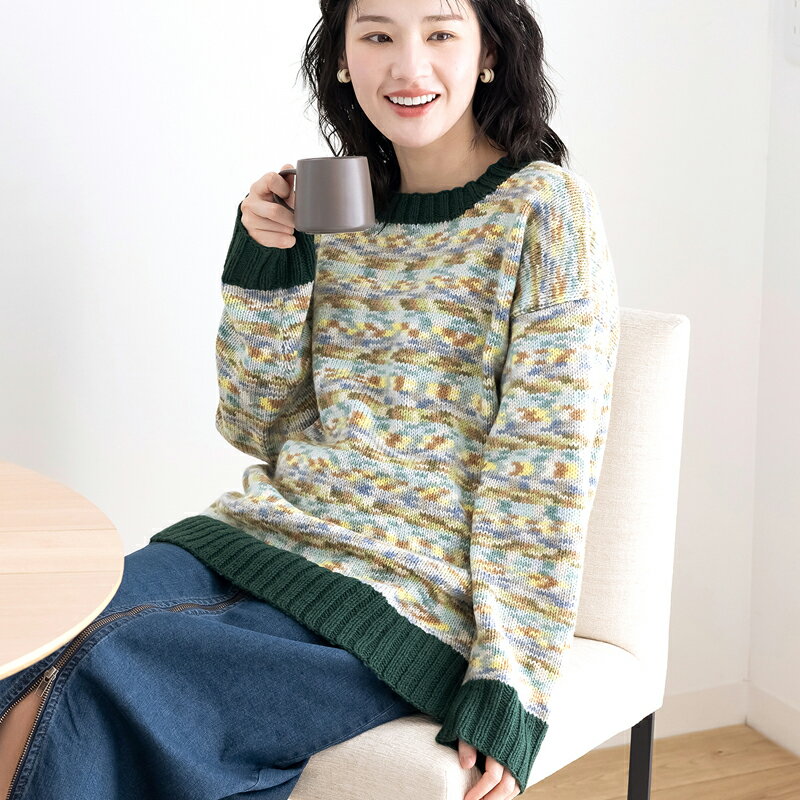 【 編み図公開 / 作品 】225AU-1 ユニセックスセーター【214-D】ソフトメリノ段染め【214】ソフトメリノモデル身長：161cm2025/5/16のサムネイル