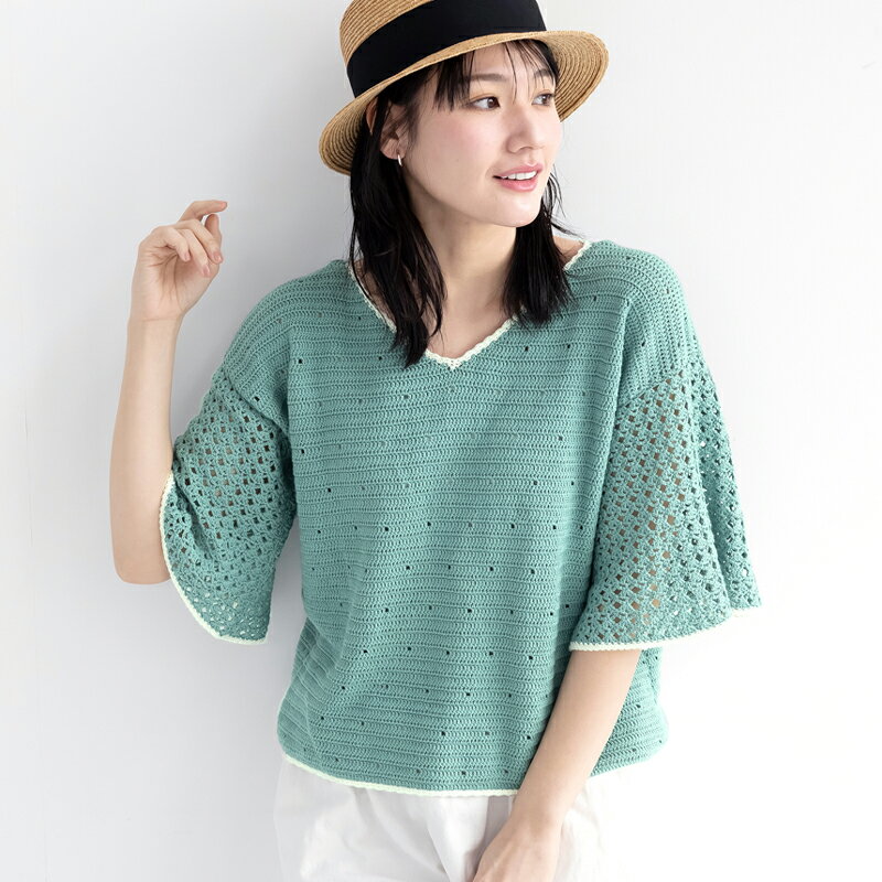 【 編み図公開 / 作品 】225SU-5 フレアスリーブニット【1257】Caro（カーロ）モデル身長：161cm2025/5/16のサムネイル