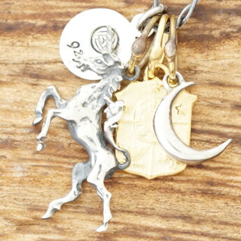 amp japan(アンプジャパン) ユニコーン ネックレスメンズ レディースシルバー 925 真鍮 コイン クレスト 月ヴィンテージ アンティークハンドメイド...