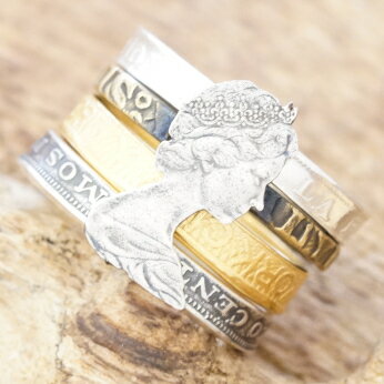 amp japan(アンプジャパン)エリザベス コイン リング 4連メンズ レディースシルバー925 真鍮 指輪 太め 幅太シルバーアクセサリー 銀 銀細工ヴィ...